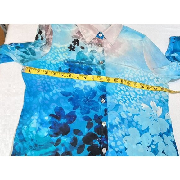 Soft Surroundings Jolene Silk Button Up Top Floral Blue Sz S Artsy Lightweight - Picture 6 of 8